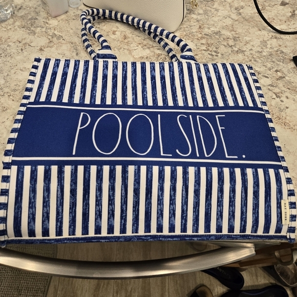 Rae Dunn Blue and White Striped Tote Bag - Picture 1 of 5
